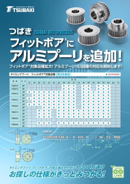 タイミングプーリ　フィットボア　アルミ品種拡大