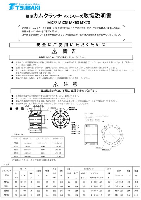 つばき産業用機械製品 情報サイト 製品取扱説明書
