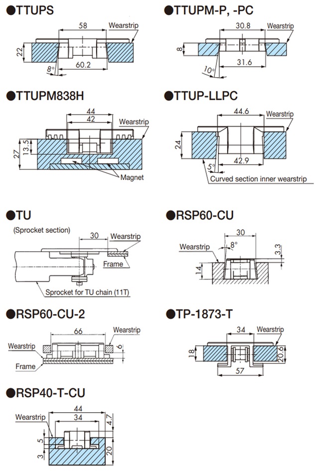 Chain and Wearstrip Cross-Sections 