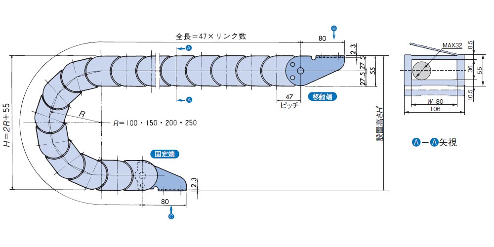 TKC47H36W80R150 Detailed Information - Cable carrier Plastic