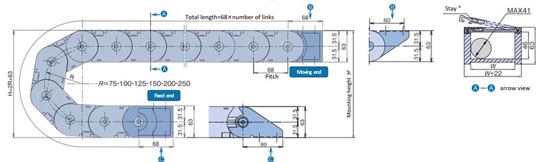 TKP68H46-30W125R75 Detailed Information - Cable Carriers