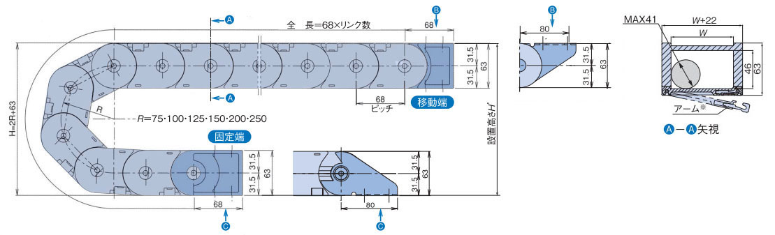 TKP68H46-40W100R250 詳細情報 - ケーブルベヤ TKP シリーズ - つばき