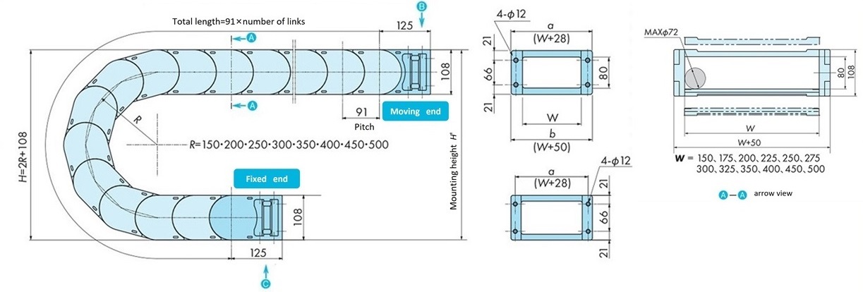 TKP91H80W250R150 Detailed Information - Cable Carriers (CABLEVEYOR