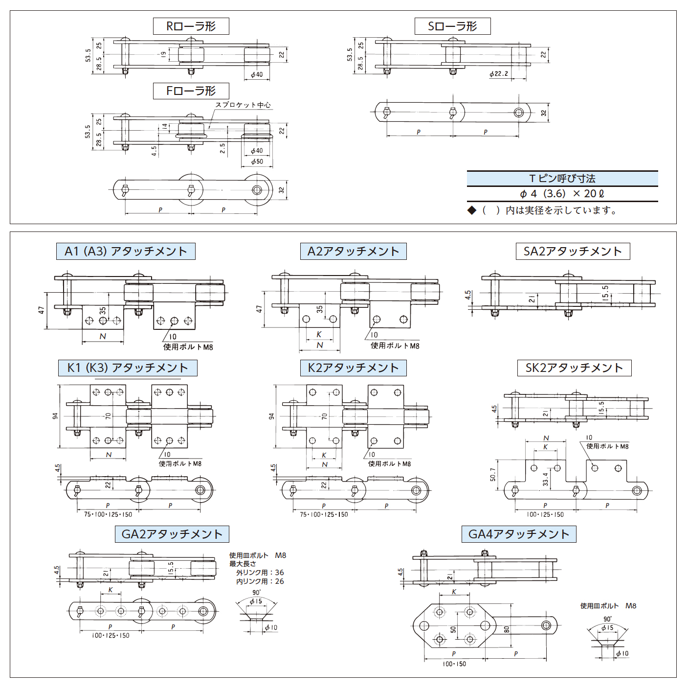 RF05075S-DT 詳細情報 - 大形コンベヤチェーンDT仕様