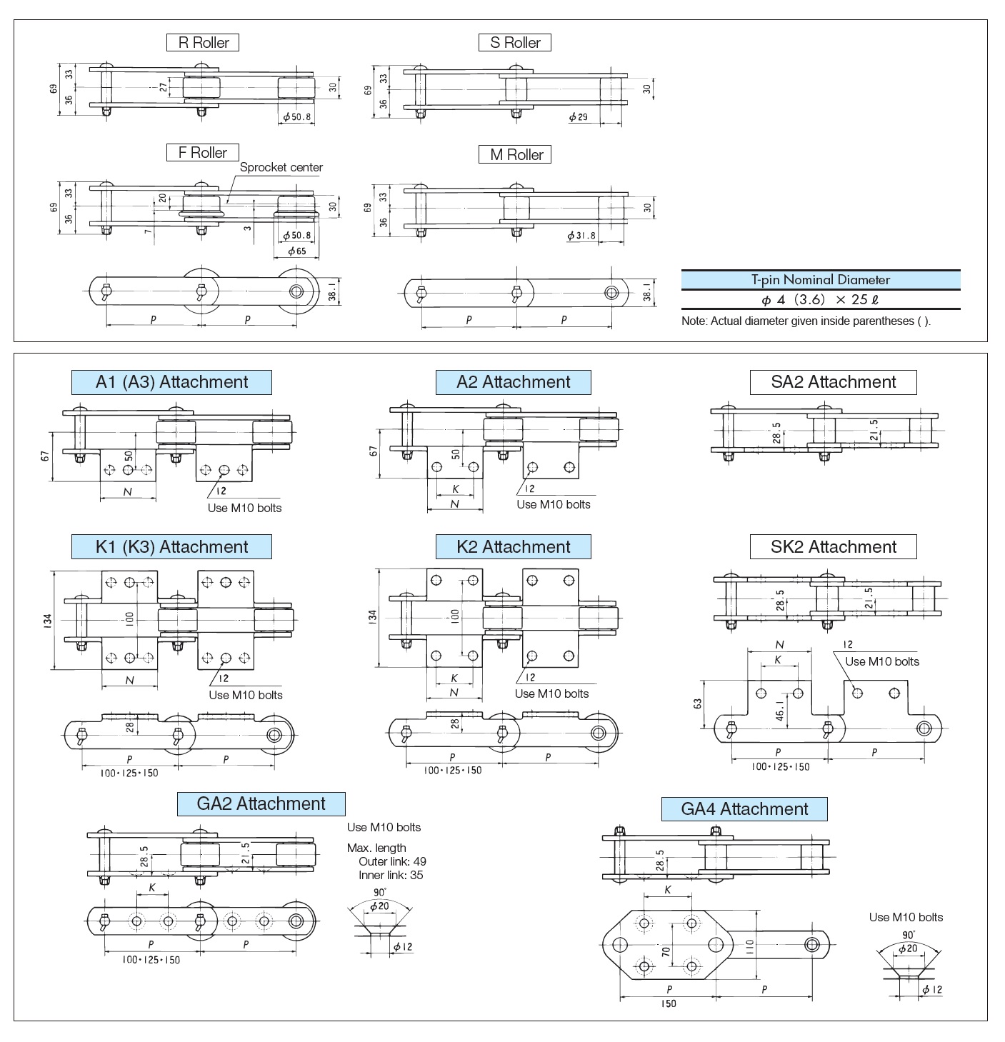 RF10150S-DT Detailed Information - Large Size Conveyor Chain DT Series
