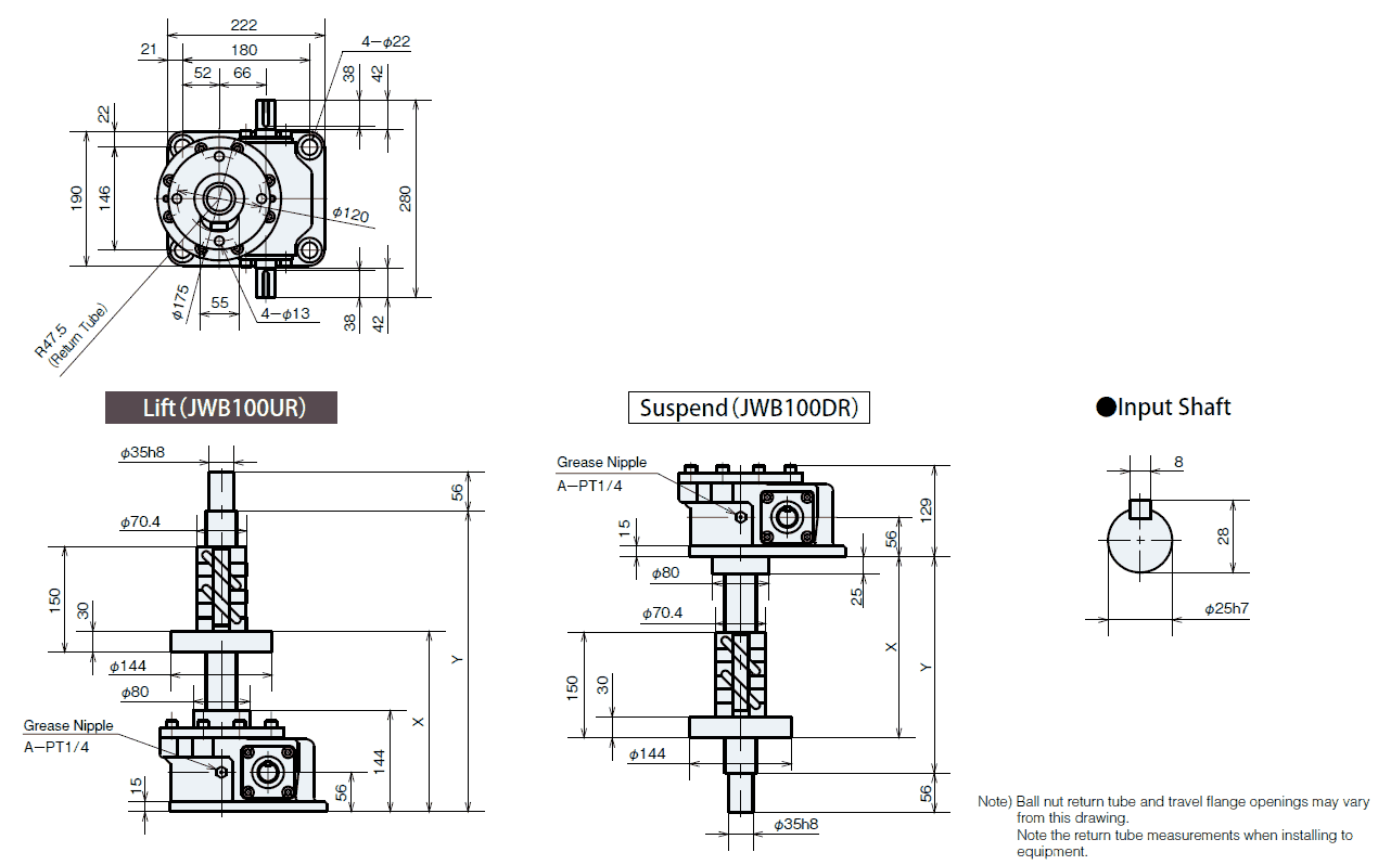 JWB100DRH12D Detailed Information Linipower Jack Ball screw type